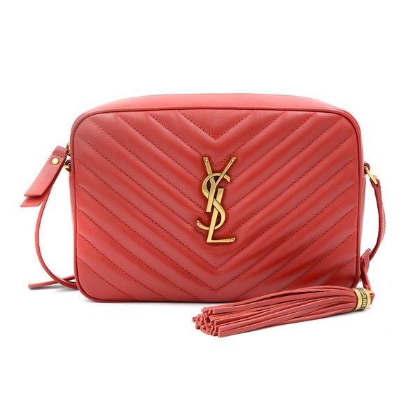 Saint Laurent Handbags - Saint Laurent Lou Matelassé Small Red Leather Camera Cross Body Bag